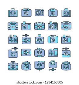 camera and video camera icons, blue theme