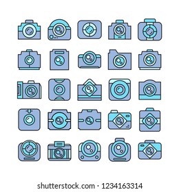 camera and video camera icons, blue theme