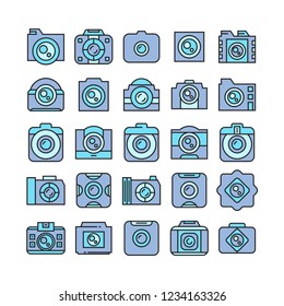 camera and video camera icons, blue theme