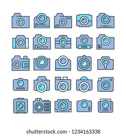 camera and video camera icons, blue theme