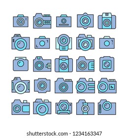 camera and video camera icons, blue theme