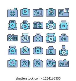 camera and video camera icons, blue theme