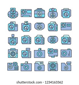 camera and video camera icons, blue theme