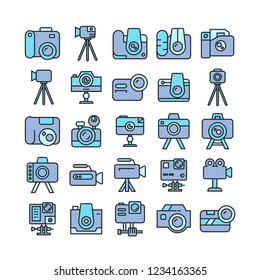 camera and video camera icons, blue theme