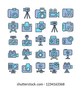 camera and video camera icons, blue theme