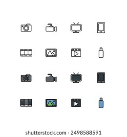 Video cámara, Imagen, dispositivo, teléfono, Web y App Icon Set