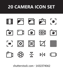 Camera video multimedia icon set vector isolated with outline style