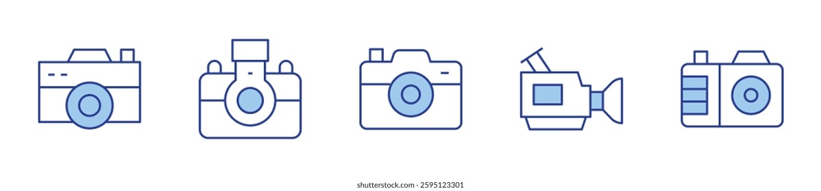 camera, video camera, photo camera. Camera Icon vector illustration. Line Duotone style. Editable stroke.