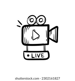 Camera video play doodle line icon abstract sketch illustration for live streaming social media concept