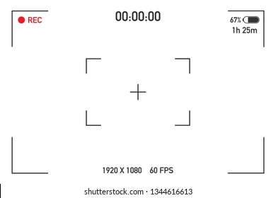 Camera view viewing images. Visual screen focusing. Video recording screen on a transparent background. Vector stock illustration.