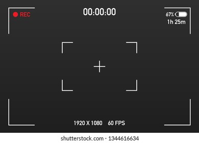Camera view viewing images. Visual screen focusing. Video recording screen on a transparent background. Vector stock illustration.
