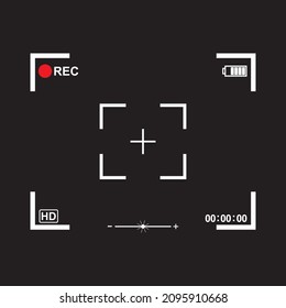 Camera viewfinder with digital focus and exposure camera settings vector illustration on black background