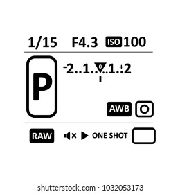 Camera viewfinder display. Exposure and composition focus, electronic zoom, photography optical, finder and screen, vector illustration