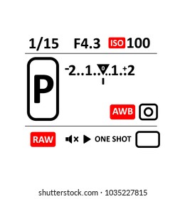 Camera viewfinder display. Exposure and composition focus, electronic zoom, photography optical, finder and screen, vector illustration