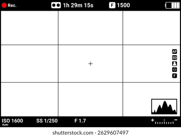 Camera viewfinder. Camera display. Photo frame vector design. Camera screen mockup design.