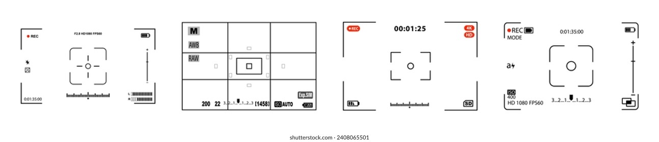 Camera viewfinder. Camera display. Recording view frame, cinema rec viewing screen