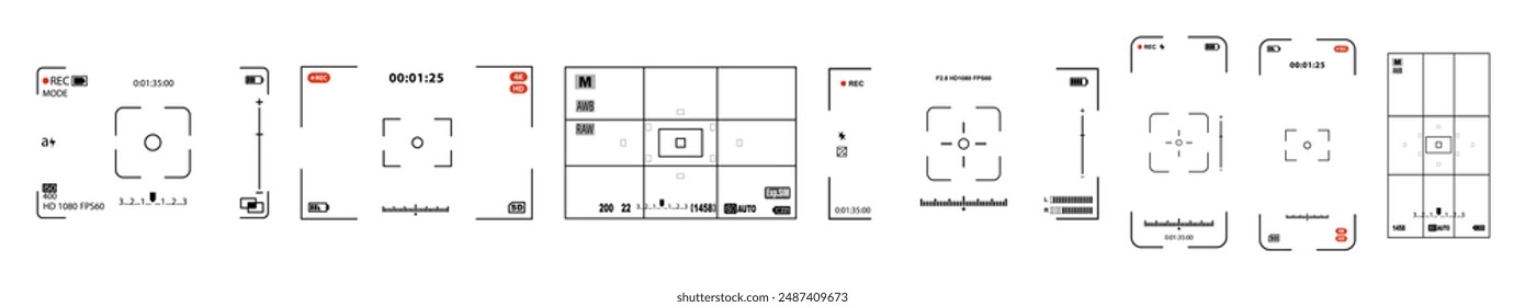Camera viewfinder. Camera display. Recording view frame, cinema and phone rec viewing screen