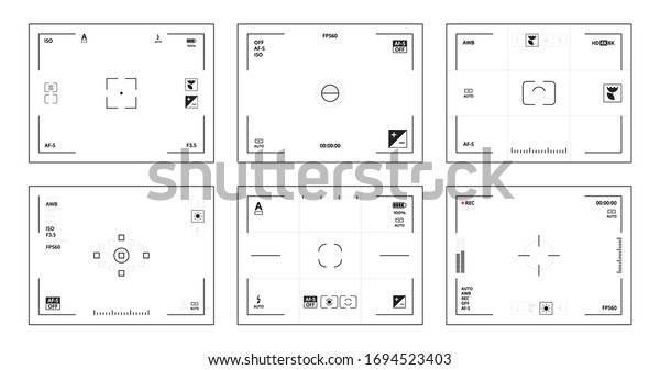 カメラビューファインダー ピクトグラムレンズフォーカスビデオベクター画像コレクションを備えたdslr Uiインターフェイステンプレート のベクター画像 素材 ロイヤリティフリー