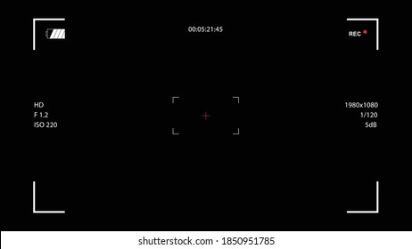 Camera viewfinder, focus black and transparent background. Video camera recording. video screen on a black background. vector illustration template