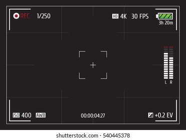 Camera viewfinder. Focusing screen of the camera. Viewfinder camera recording. Vector template for your design.