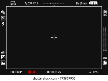 Camera viewfinder. Focusing screen of the camera. Viewfinder camera recording. Vector template for your design.