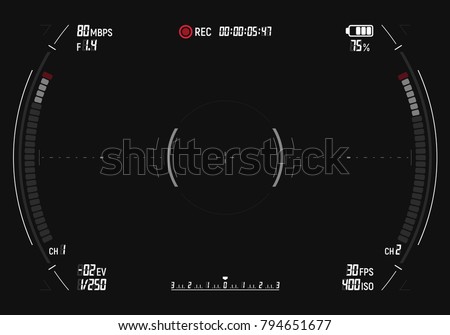Camera viewfinder. Focusing screen of the camera. Viewfinder camera recording. Vector template for your design.