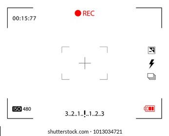 Camera viewfinder and focusing screen of the camera. Video screen on a white background 