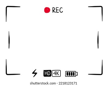 Pantalla de enfoque fotográfico, de vídeo o de imagen dibujada a mano por el visor de la cámara. Plantilla de grabación de esbozo o instantánea, cámara dslr de pantalla digital, interfaz de captura para fotografía o videografía, vector plano.