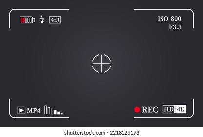 Camera viewfinder frame, video or photo focus screen. Recording or snapshot template, digital display dslr cam, capture interface for photography or videography, flat vector illustration