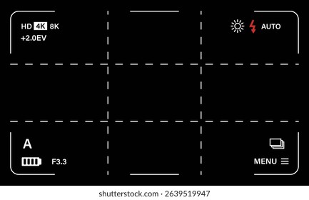Camera viewfinder frame video or photo focus screen template isolated