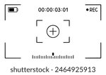 Camera viewfinder interface in doodle sketch style. Video frame, recording screen, digital display, photo camera border. Hand drawn vector illustration isolated on white background