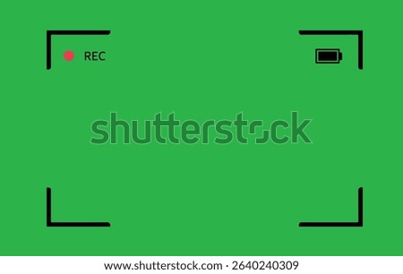 Camera Viewfinder Interface with REC Indicator and Low Battery Icon on Green Background, 16:9 Aspect Ratio