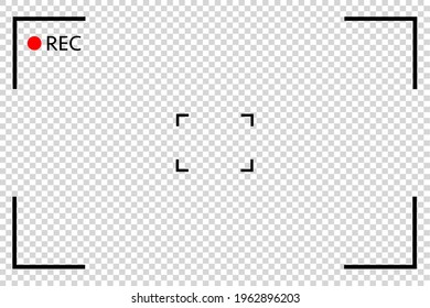 Camera viewfinder rec background vector. Video screen on transparent background. View finder background.