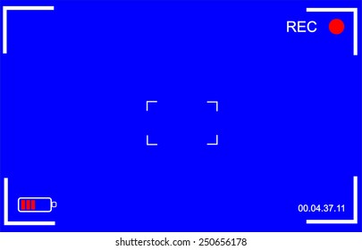 Camera viewfinder rec background vector. Screen Video on a blue background .  View finder background. 