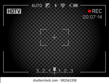 Camera viewfinder rec on transparent black background. Record video snapshot photography