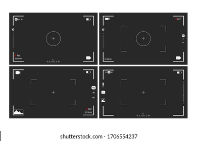 Camera viewfinder rec set collection on transparent black background. Record video snapshot photography