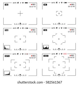 Camera viewfinder rec set collection on transparent white background. Record video snapshot photography