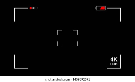 Camera viewfinder. Camera Recording Screen on black background. With 4K UHD icon TV REC