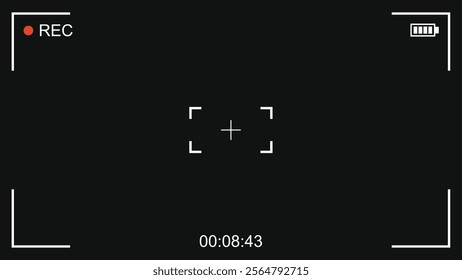 Camera viewfinder Recording Screen Overlay With Alpha Channel. Transparent background. 4K Video horizontal frame vector illustration