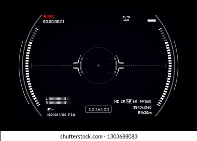 Camera viewfinder. Viewfinder camera recording. Video screen on a black background. vector illustration