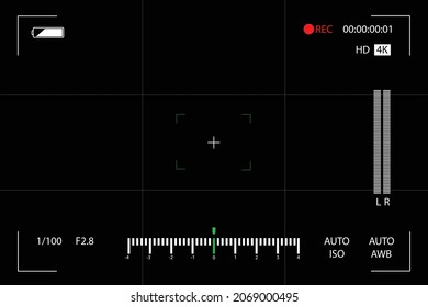 Camera viewfinder. Viewfinder camera recording. Video screen on a black background. vector illustration