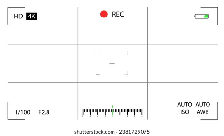 Camera viewfinder. Viewfinder camera recording. Video screen on a black background. vector illustration