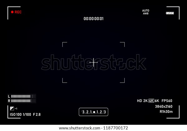 カメラビューファインダー Viewfinderカメラの記録 黒い背景にビデオ画面 ベクターイラスト のベクター画像素材 ロイヤリティフリー