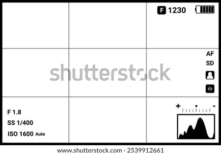 Camera viewfinder. Camera screen display. Photo frame vector design.