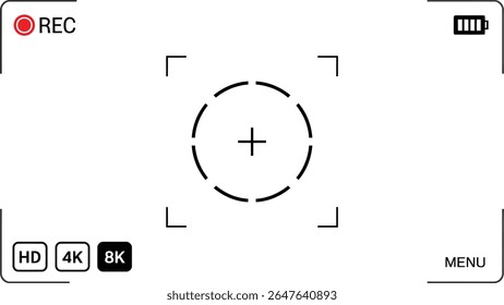 Camera viewfinder screen with square focus isolated on white background