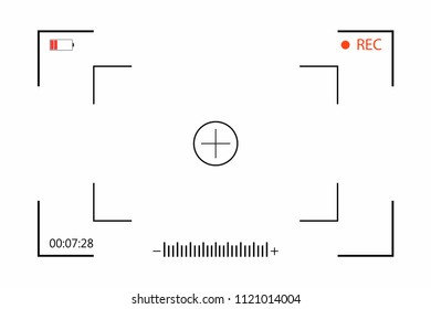 Camera viewfinder with shooting setting on screen. Viewfinder camera recording on white background. Vector