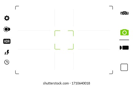 Camera viewfinder. Smartphone focusing screen of the camera. Viewfinder camera recording. Vector template for your design.