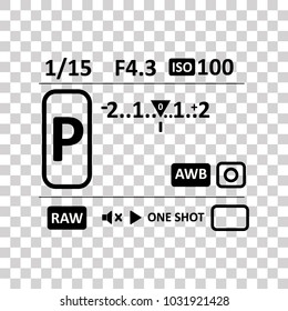 Camera viewfinder. Template focusing screen of the camera. Viewfinder camera recording. Video screen on a black background. vector illustration