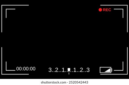 Camera viewfinder. Template focusing screen of the camera. Viewfinder camera recording. Video screen on a black background. vector illustration