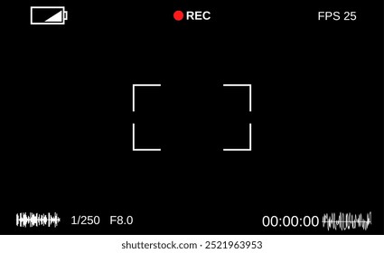 Camera viewfinder. Template focusing screen of the camera. Viewfinder camera recording. Video screen on a black background. vector illustration